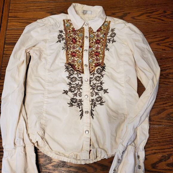 Johnny Was folk rose embroidered snap blouse - Picture 2 of 5